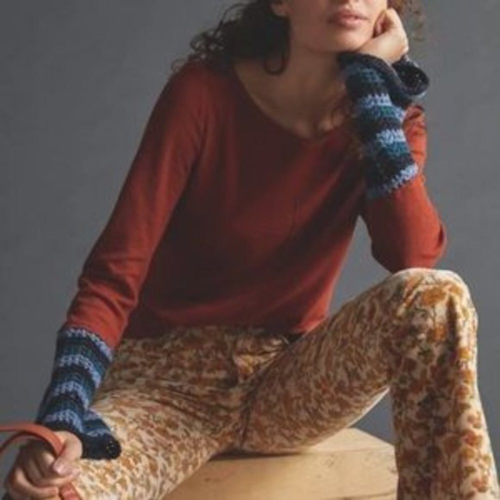 Anthropologie Pilcro Crochet-Cuffed Long Bell Sleeve Thermal Top (NWT)